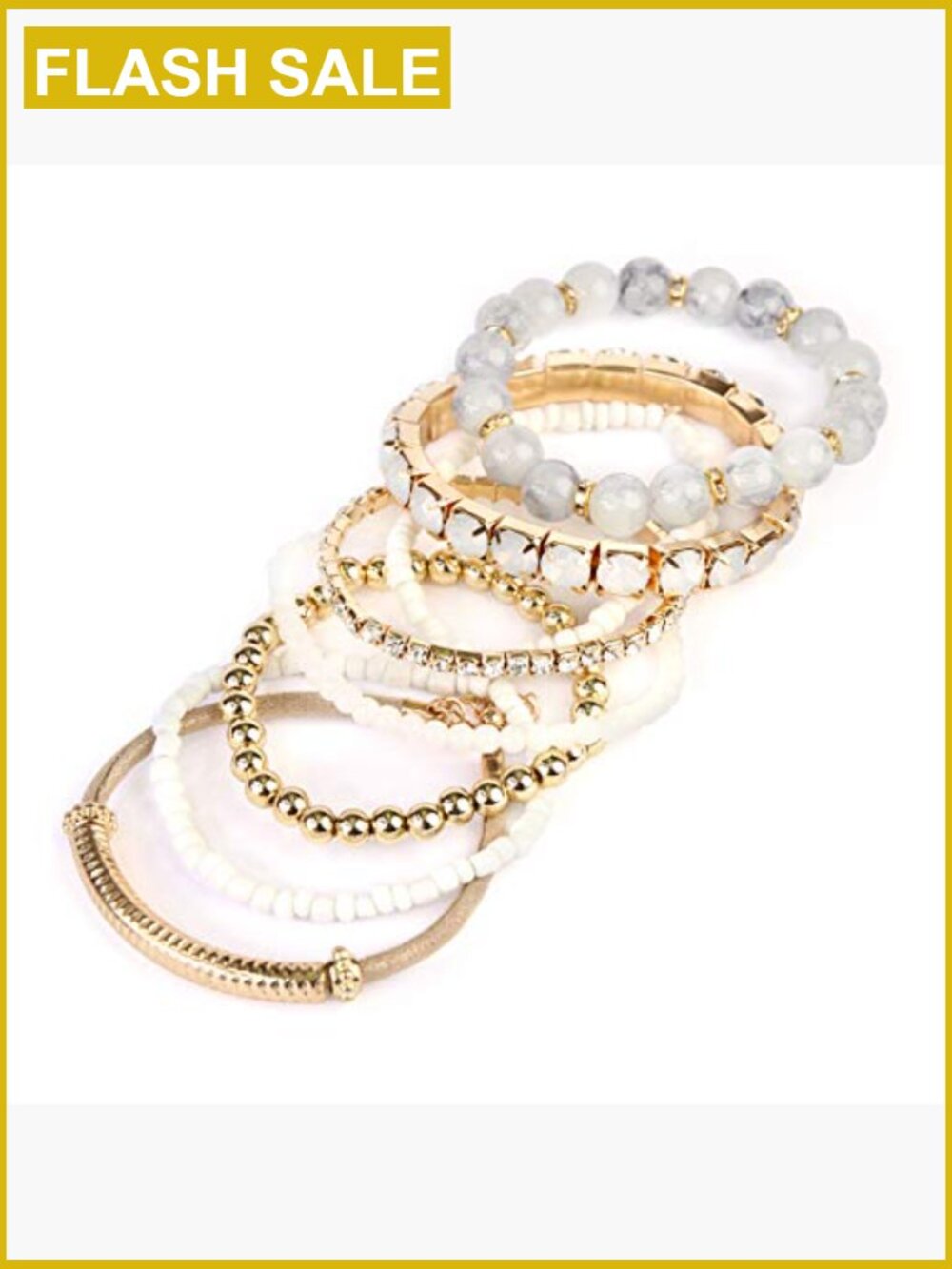 Stretch Beaded Stackable Bracelets Set - Layering Bangles - Picture 3 of 7
